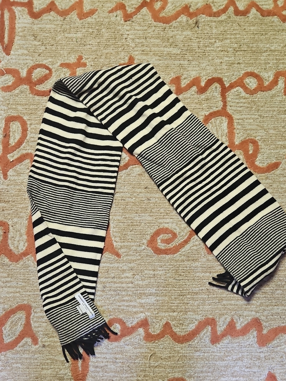 Armand Diradourian Black and White Striped Scarf